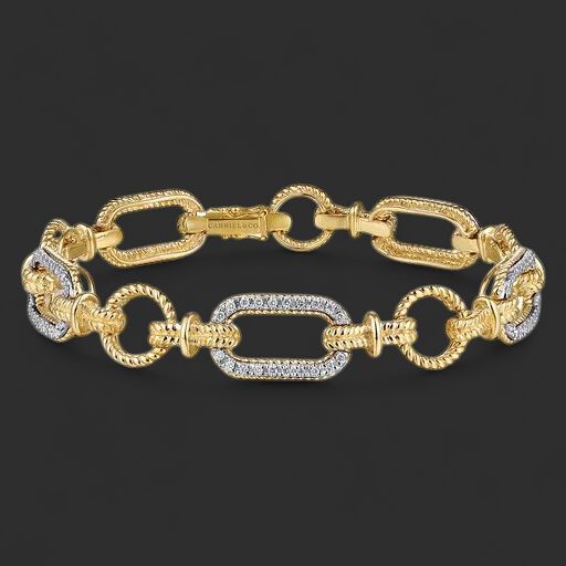 14K Yellow-White Gold Diamond Chain Bracelet