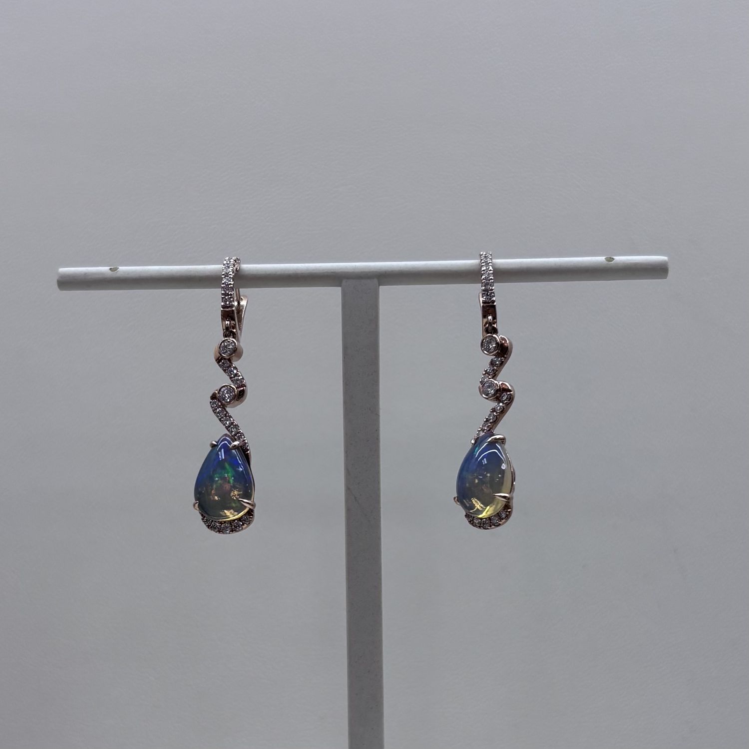 14KR Opal Pear Diamond Dangle Earrings David Kord