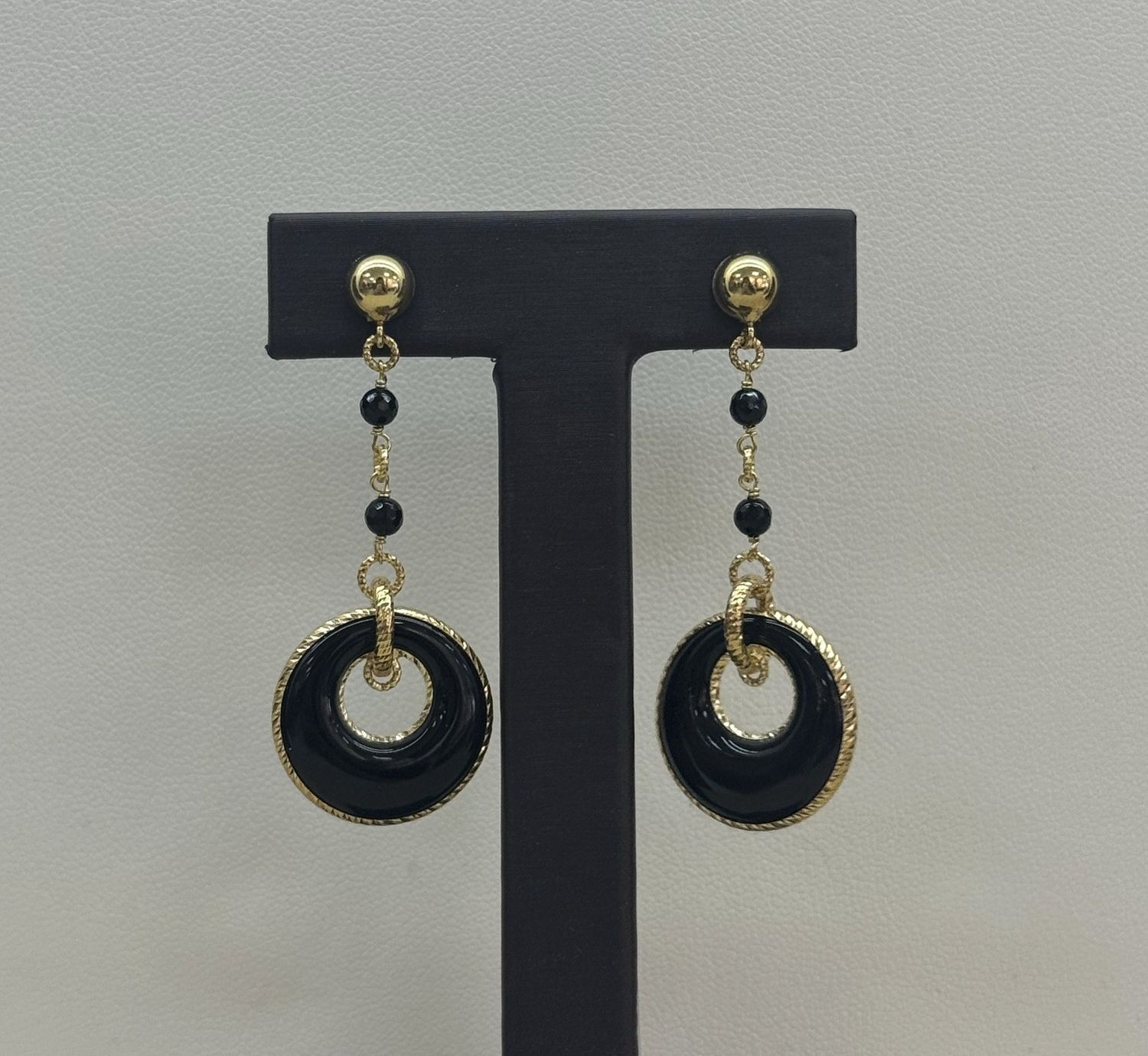 14KY Onyx Loop Dangle Earrings