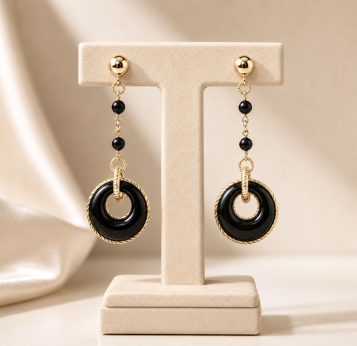 14KY Onyx Loop Dangle Earrings