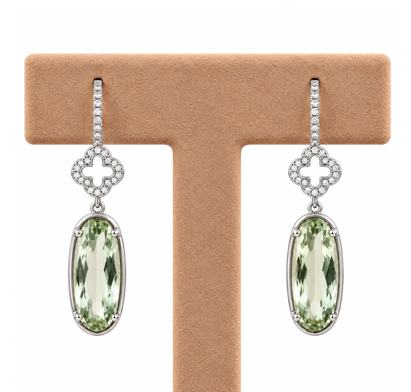 Green Amethyst Dangly Cross Diamond Earrings