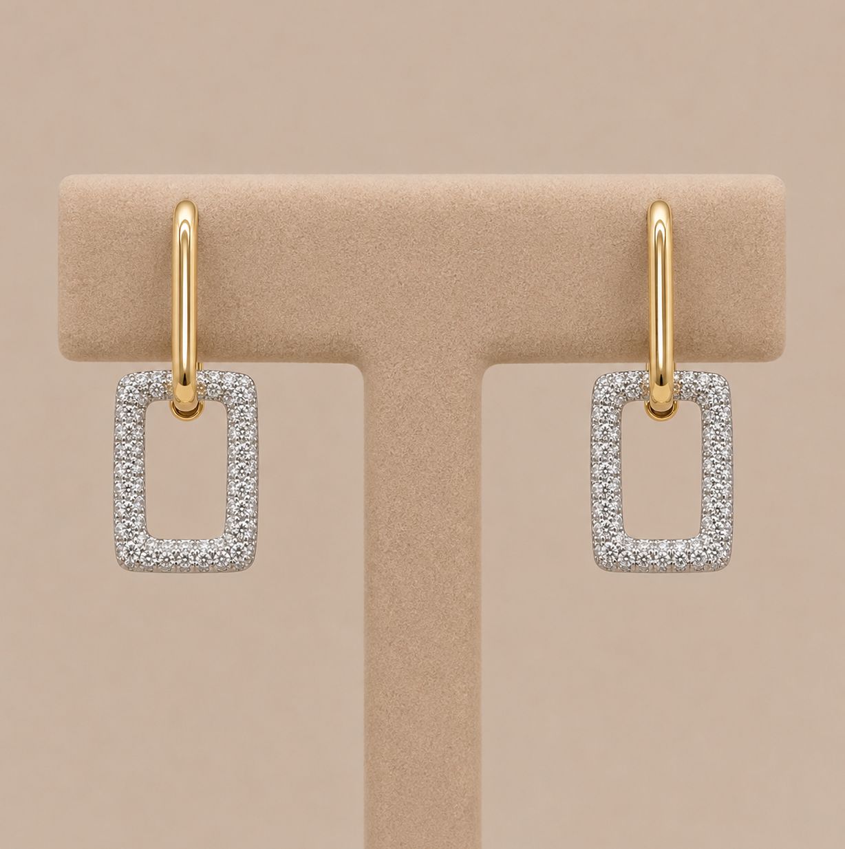Two-Tone Geometric Chain Link Drop Earrings