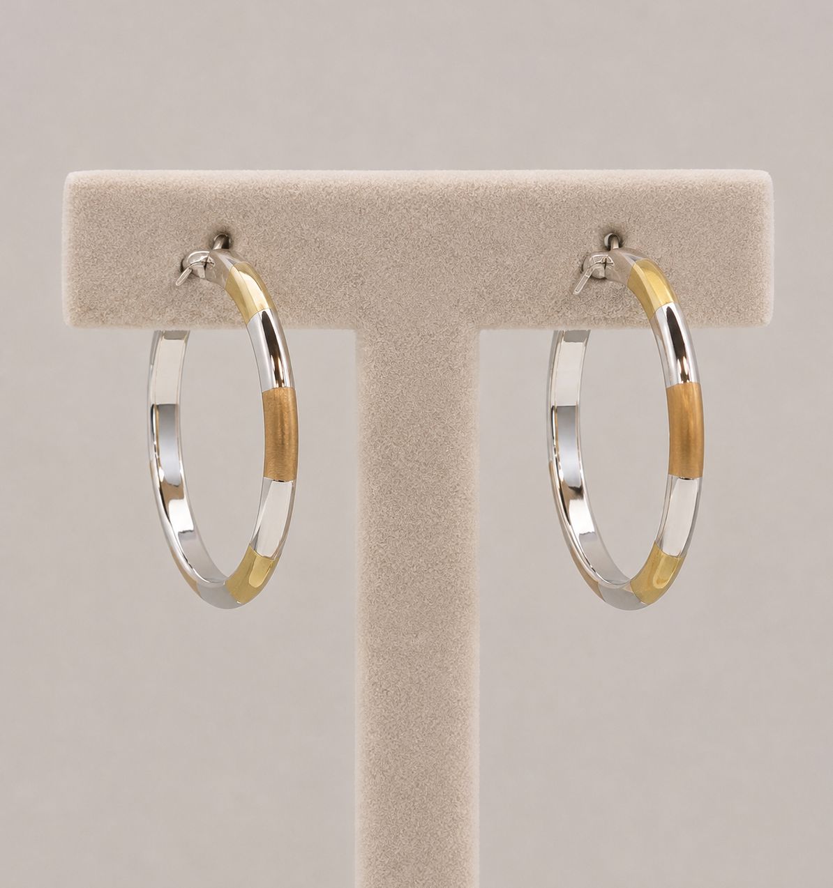 Two-Tone Hoop Earrings (2.0g), Material: Smooth Striped