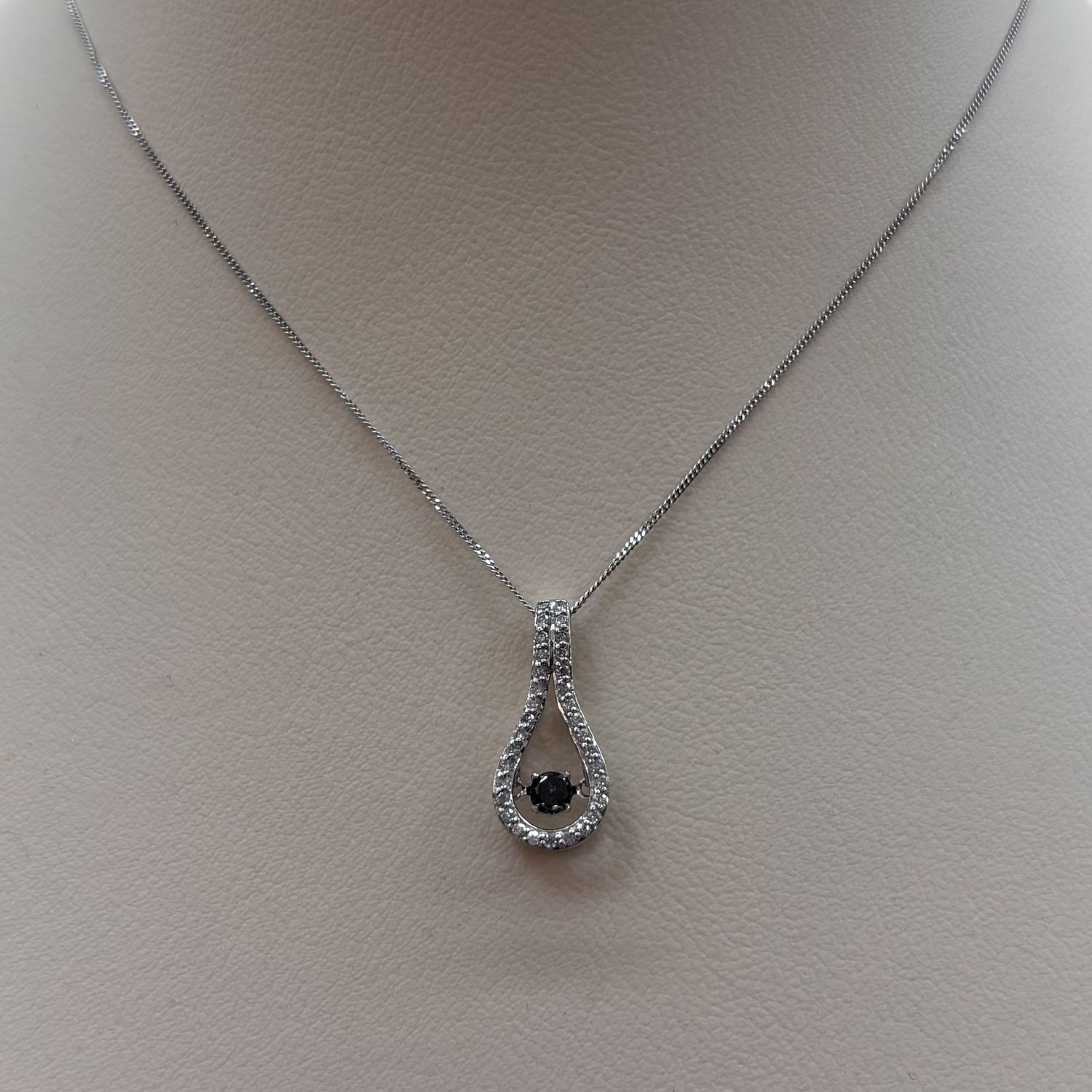 10KW Black &amp; White Diamond "Flutter" Tear Drop Pendant