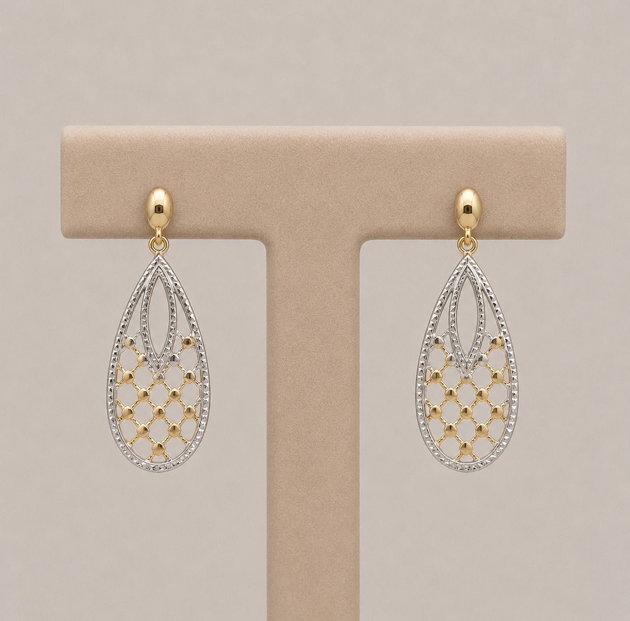Two-Tone Oval Gold Mesh Earrings