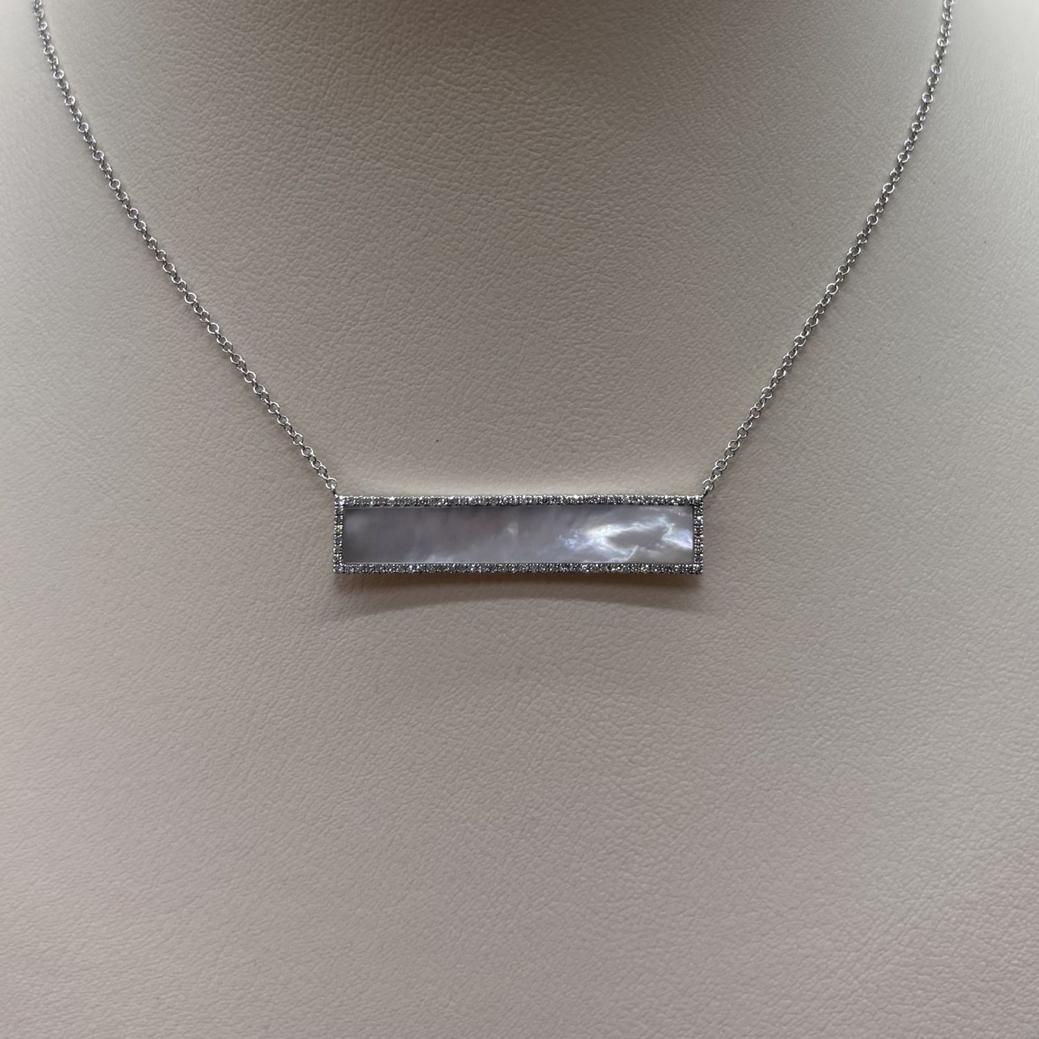 14KW Mother of Pearl &amp; Diamond Bar Pendant