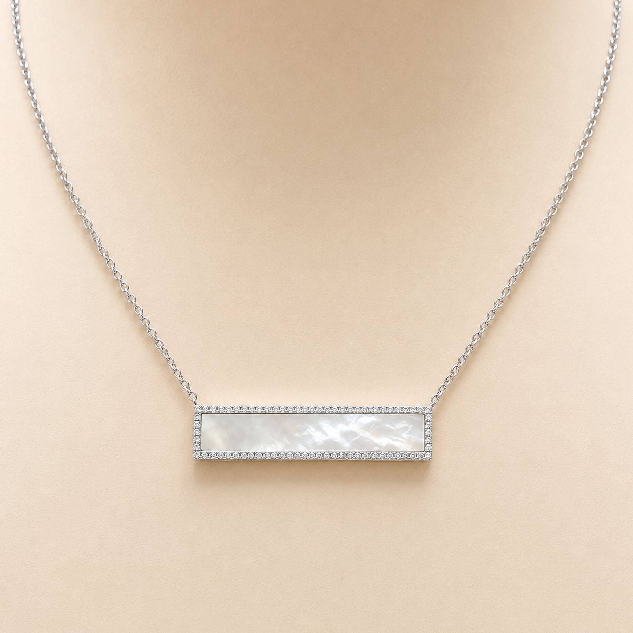 Mother of Pearl &amp; Diamond Bar Pendant