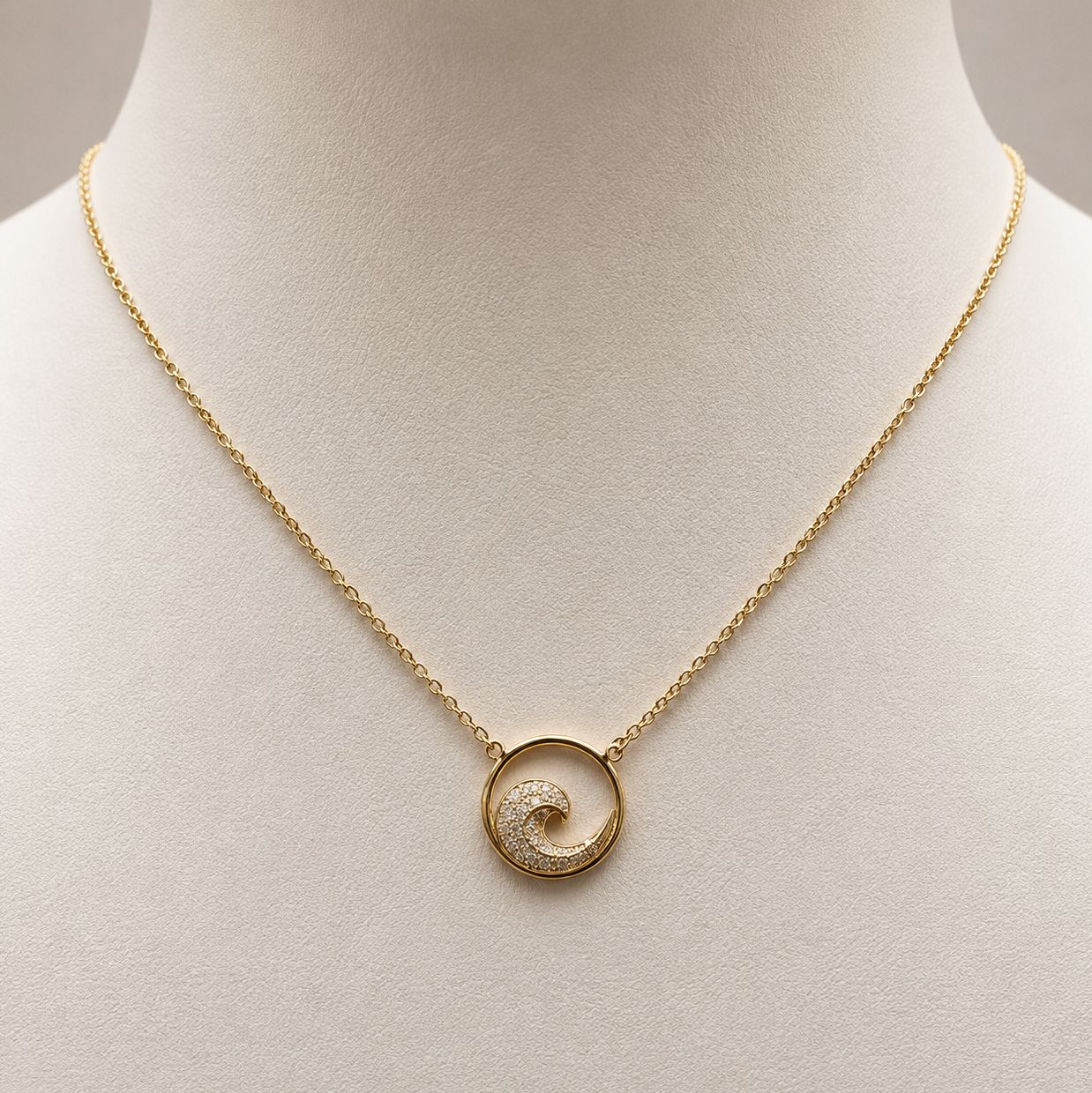 Gold Diamond Wave Pendant Necklace