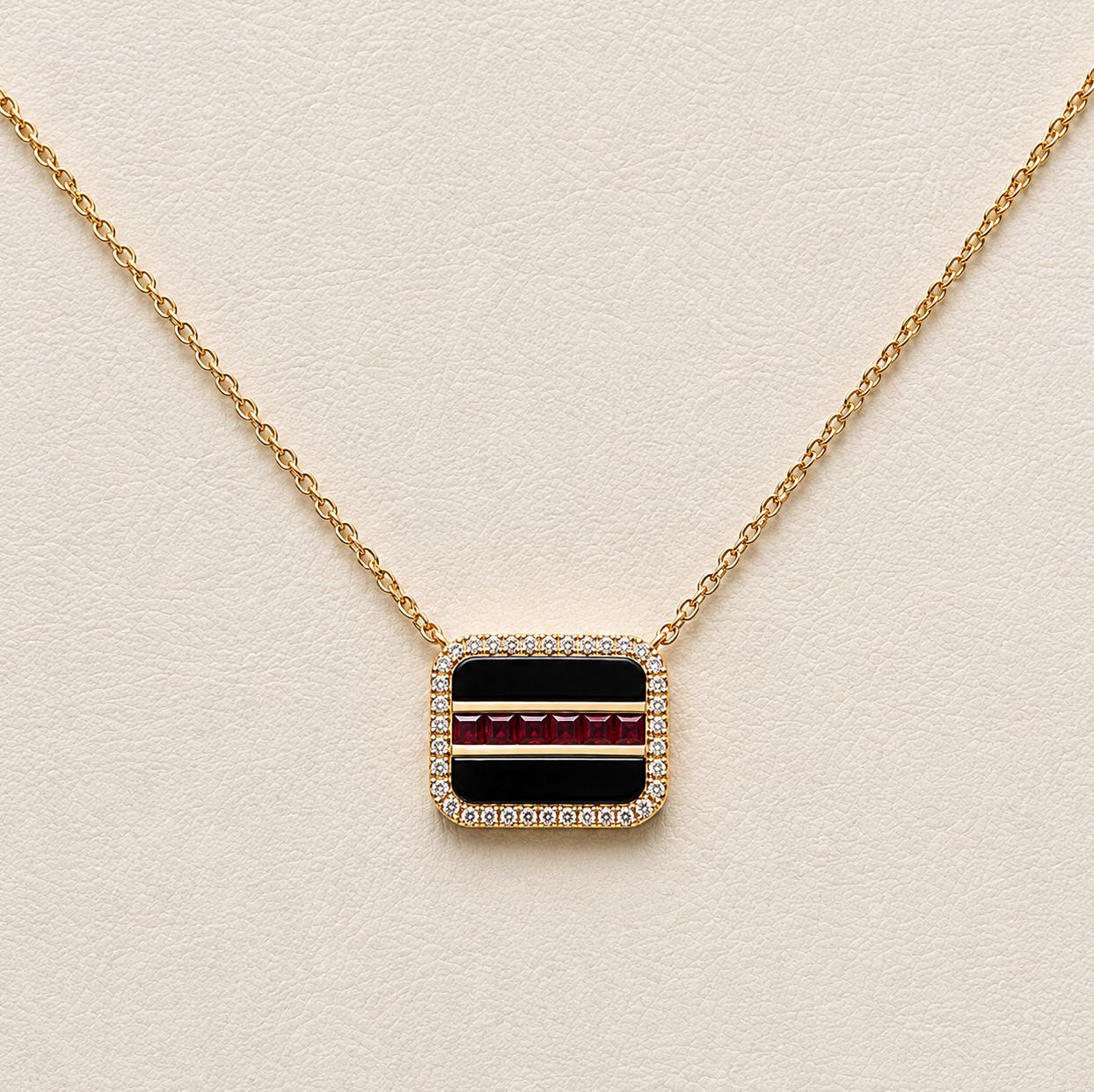 Ruby &amp; Onyx Diamond Square Necklace