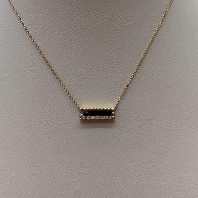 14KY Sapphire &amp; Diamond Square Bar Necklace