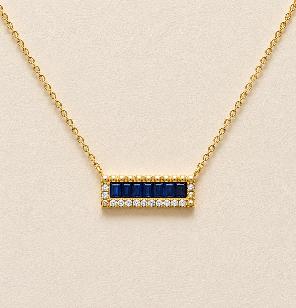 Sapphire &amp; Diamond Rectangle Bar Pendant