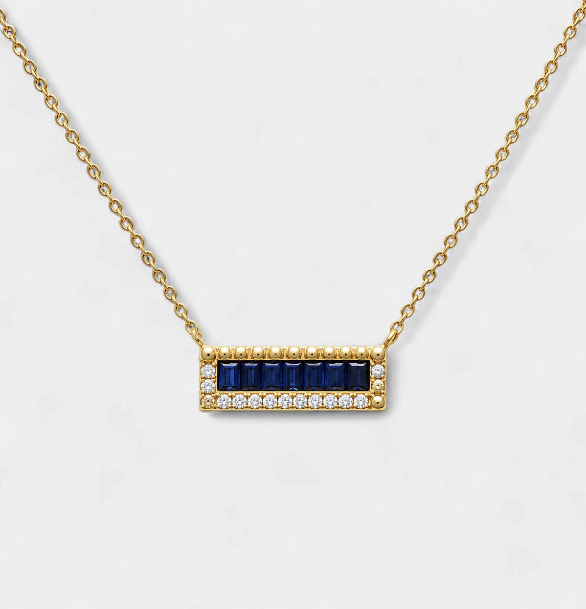 Sapphire Diamond Rectangle Bar Pendant