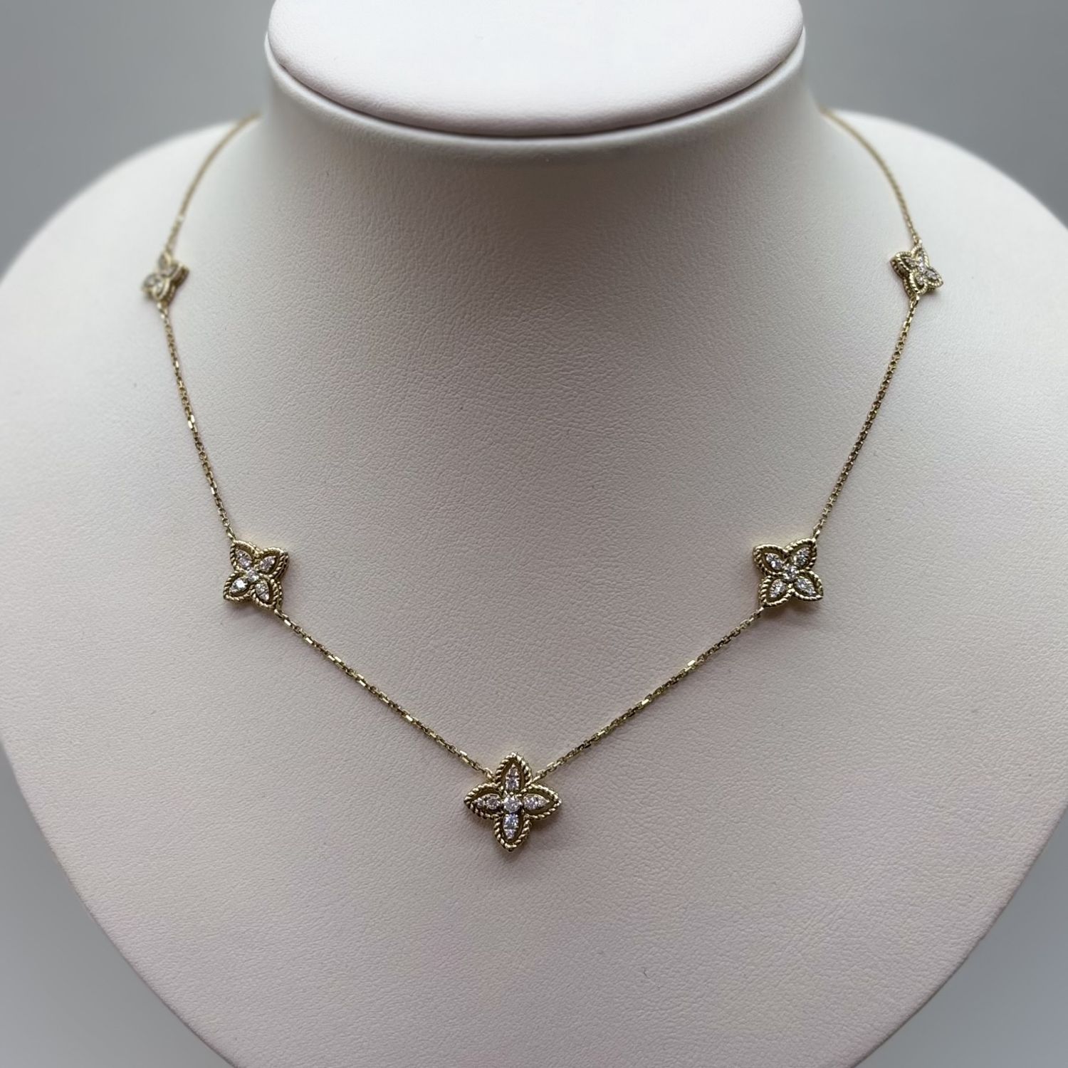 14KY &amp; Diamond Five Flower Motif Necklace Bassali