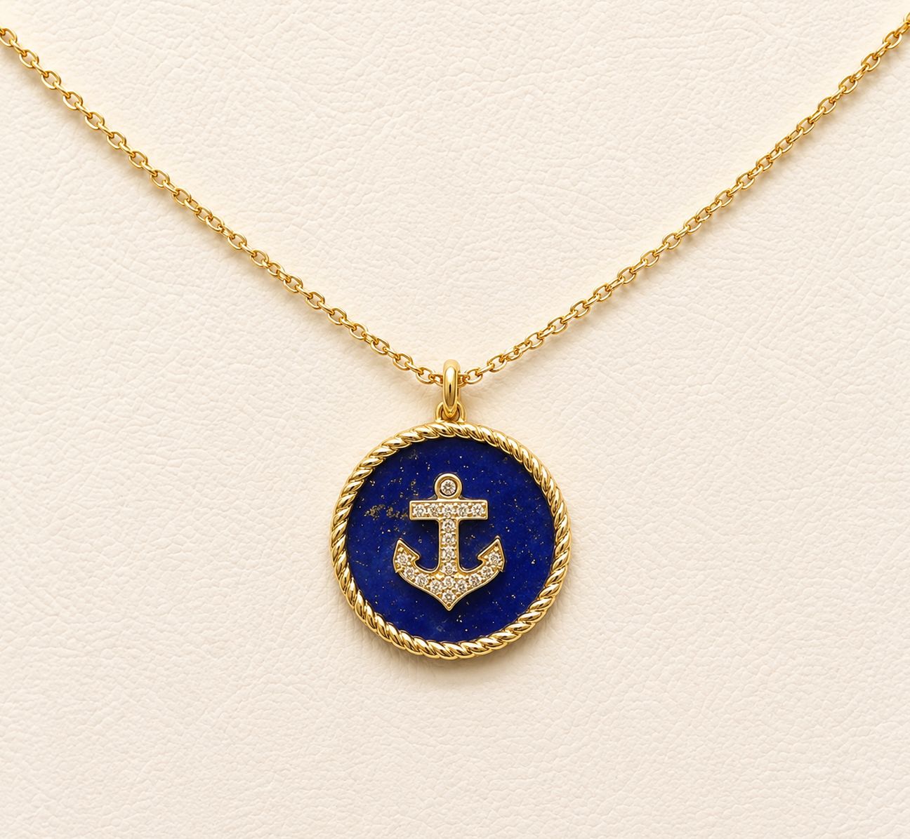 Lapis Lazuli Diamond Anchor Pendant