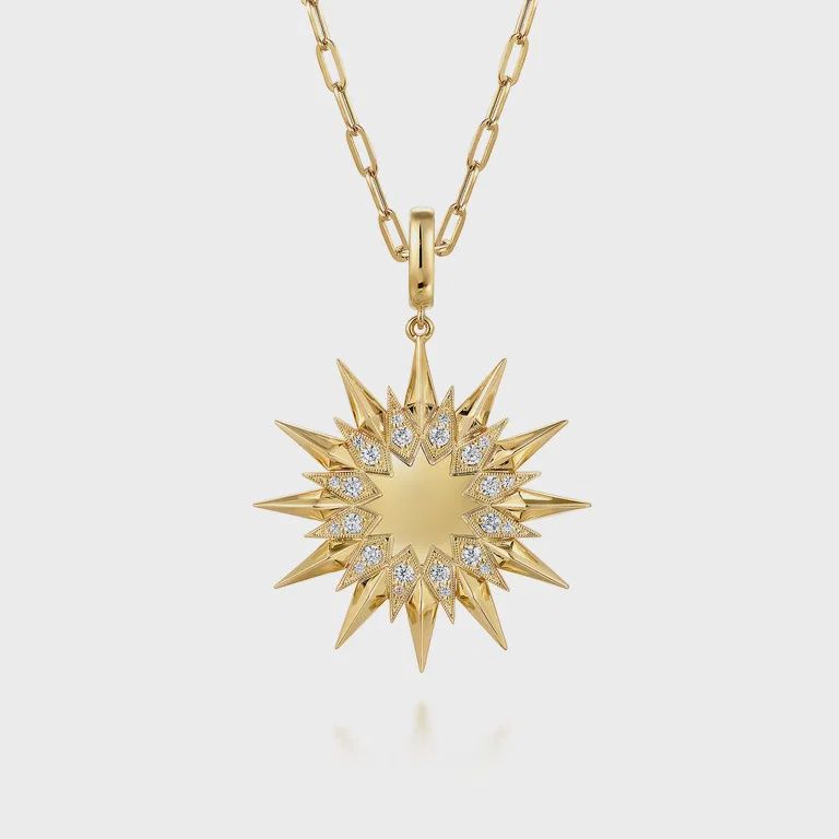 14K Yellow Gold Diamond Starburst Medallion in Size 32mm With Detachable Bail -  PT7547Y45JJ