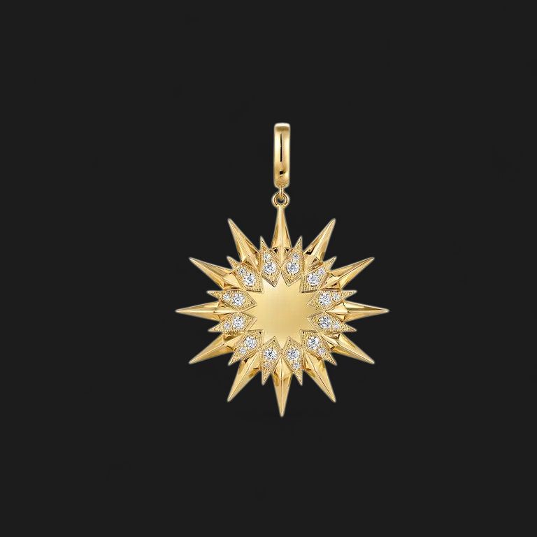 14K Yellow Gold Diamond Starburst Medallion