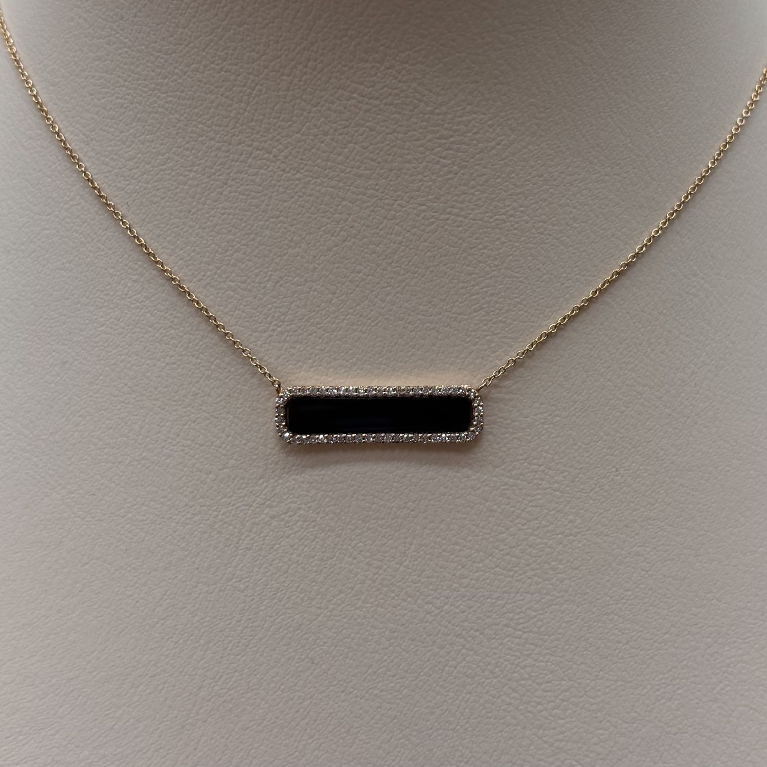 14K RG Onyx &amp; Diamond Bar Necklace