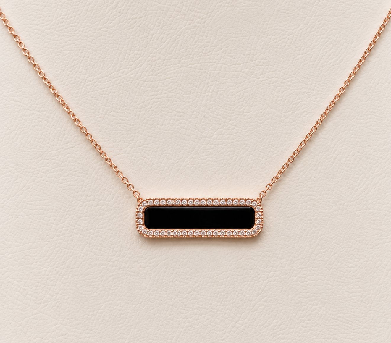 Rose Gold Onyx &amp; Diamond Bar Necklace