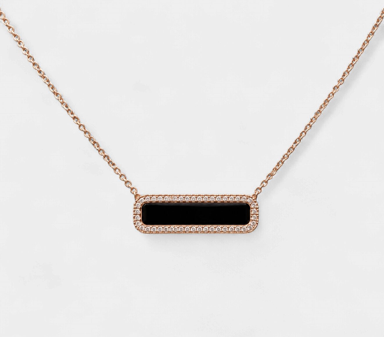 Rose Gold Onyx Diamond Bar Necklace