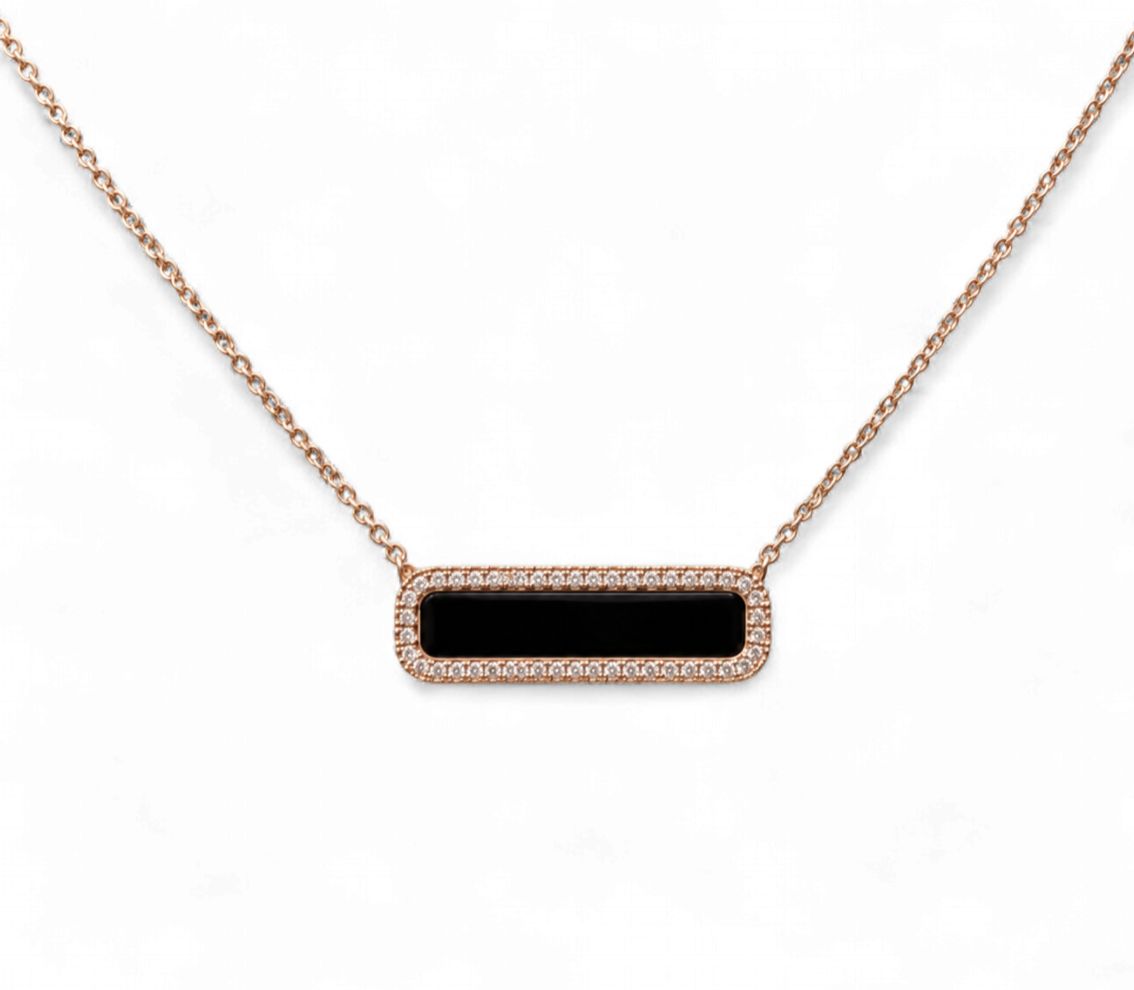 Onyx Diamond Bar Necklace