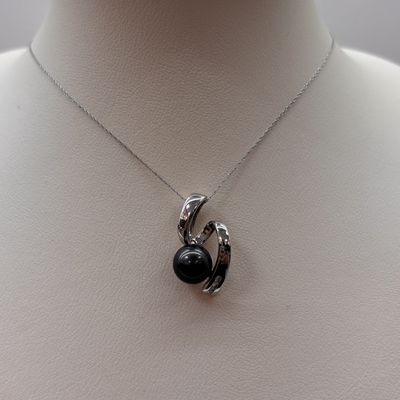 14KW Diamond and Tahitian Pearl "Swirl" Necklace
