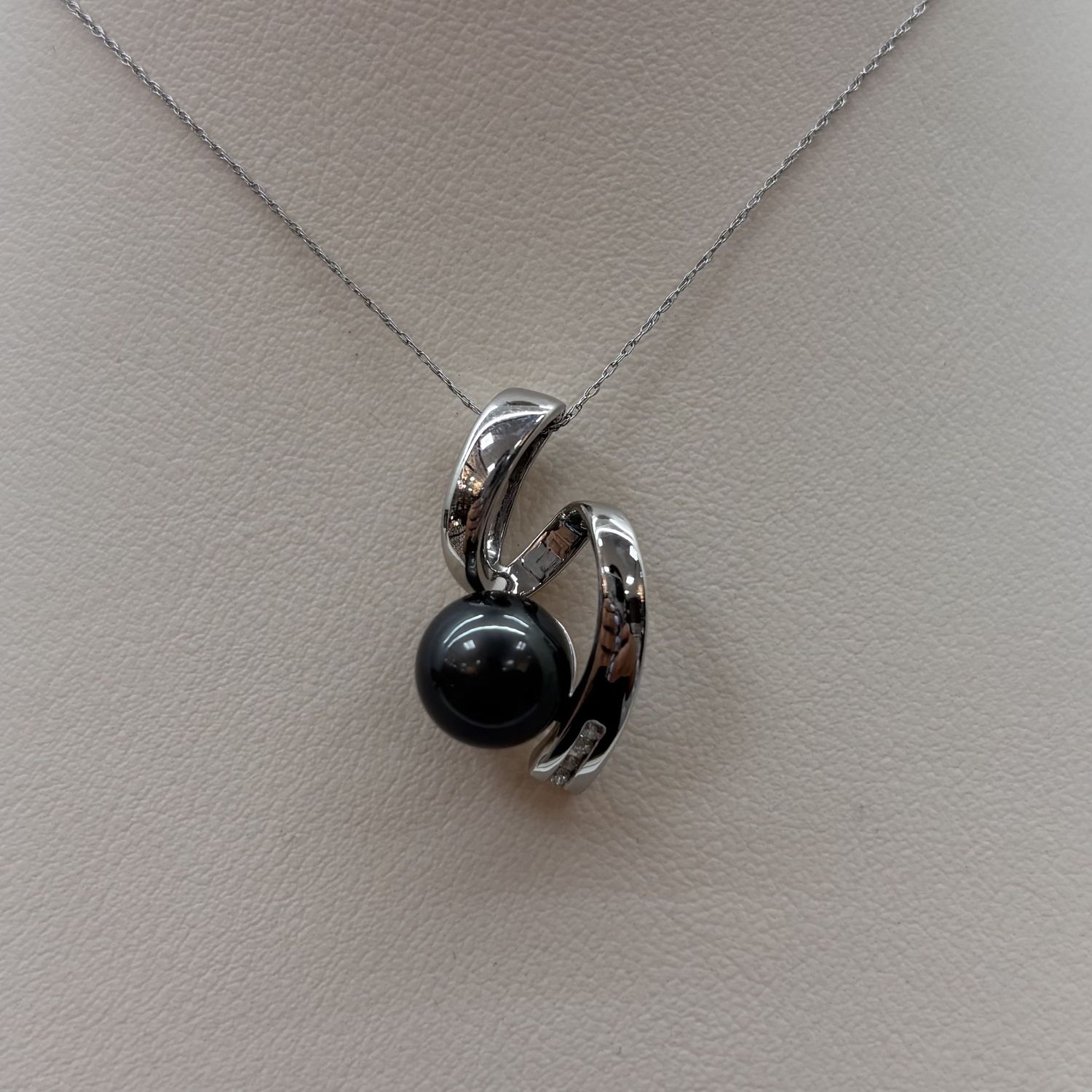 14KW Diamond and Tahitian Pearl "Swirl" Necklace