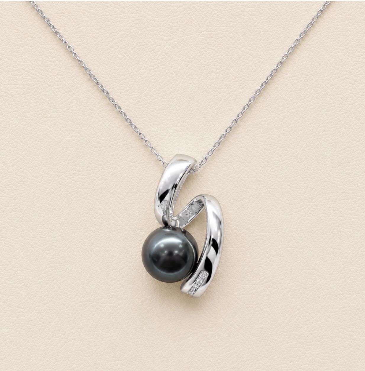 White Gold Diamond and Tahitian Pearl "Swirl" Necklace