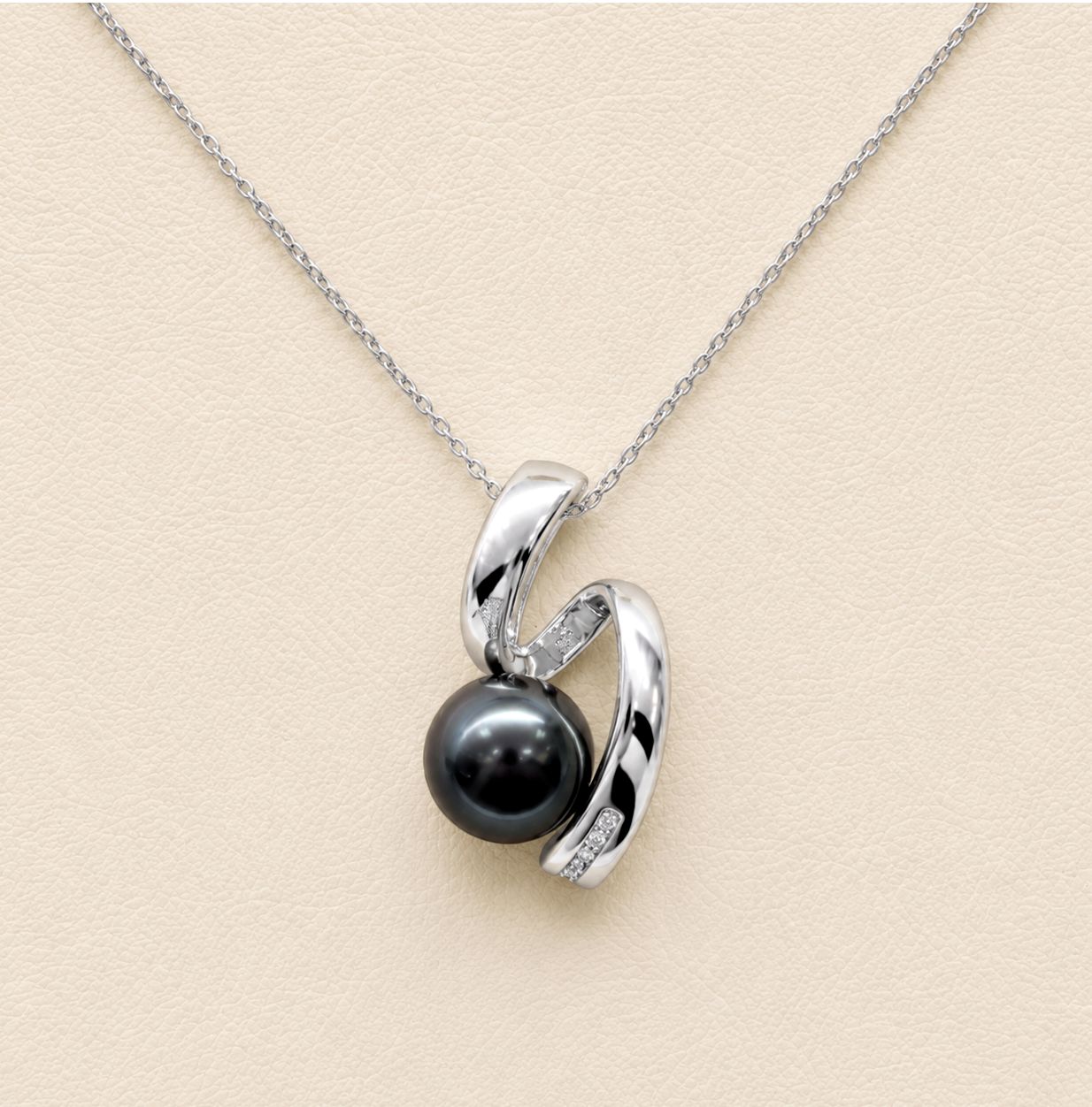 Diamond and Tahitian Pearl "Swirl" Necklace