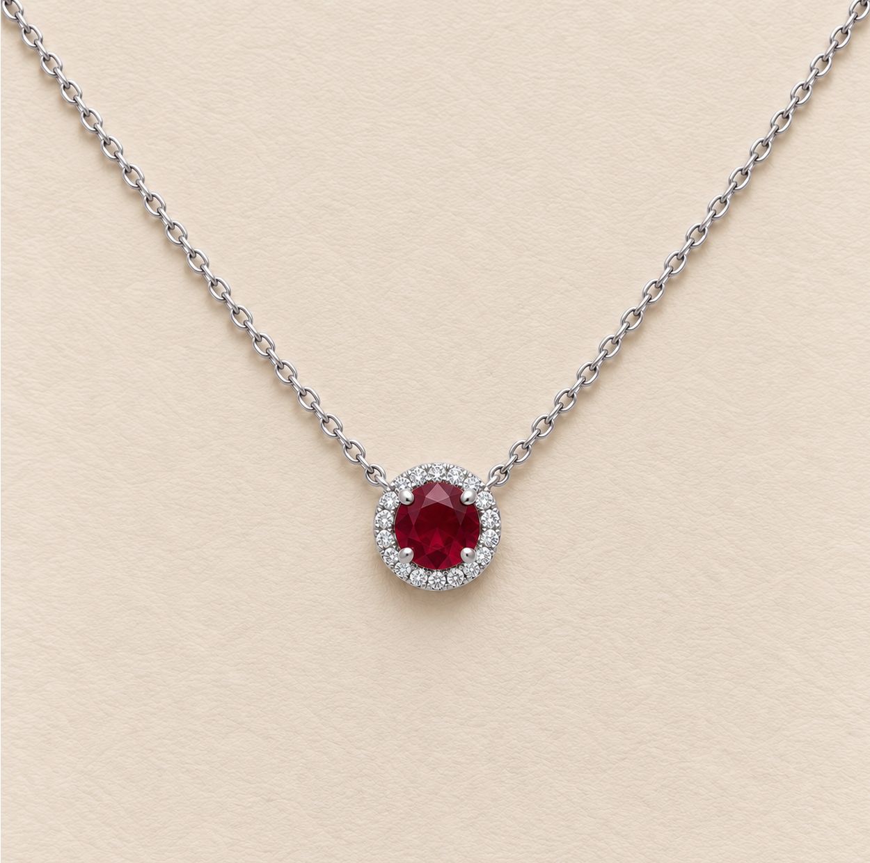 Ruby Diamond Halo Pendant (July)