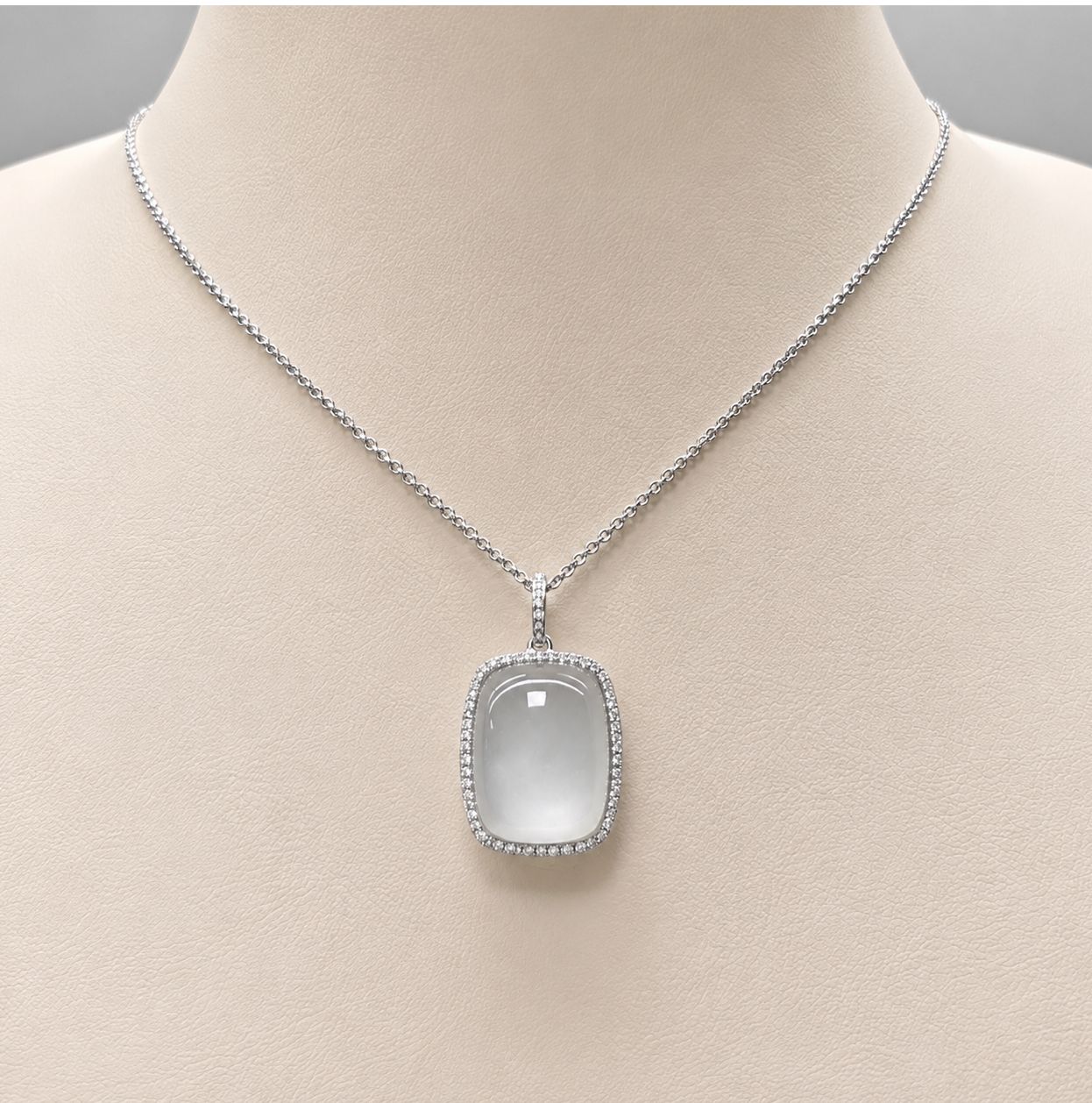 14KW White Opal/Diamond Cushion Cut Pendant