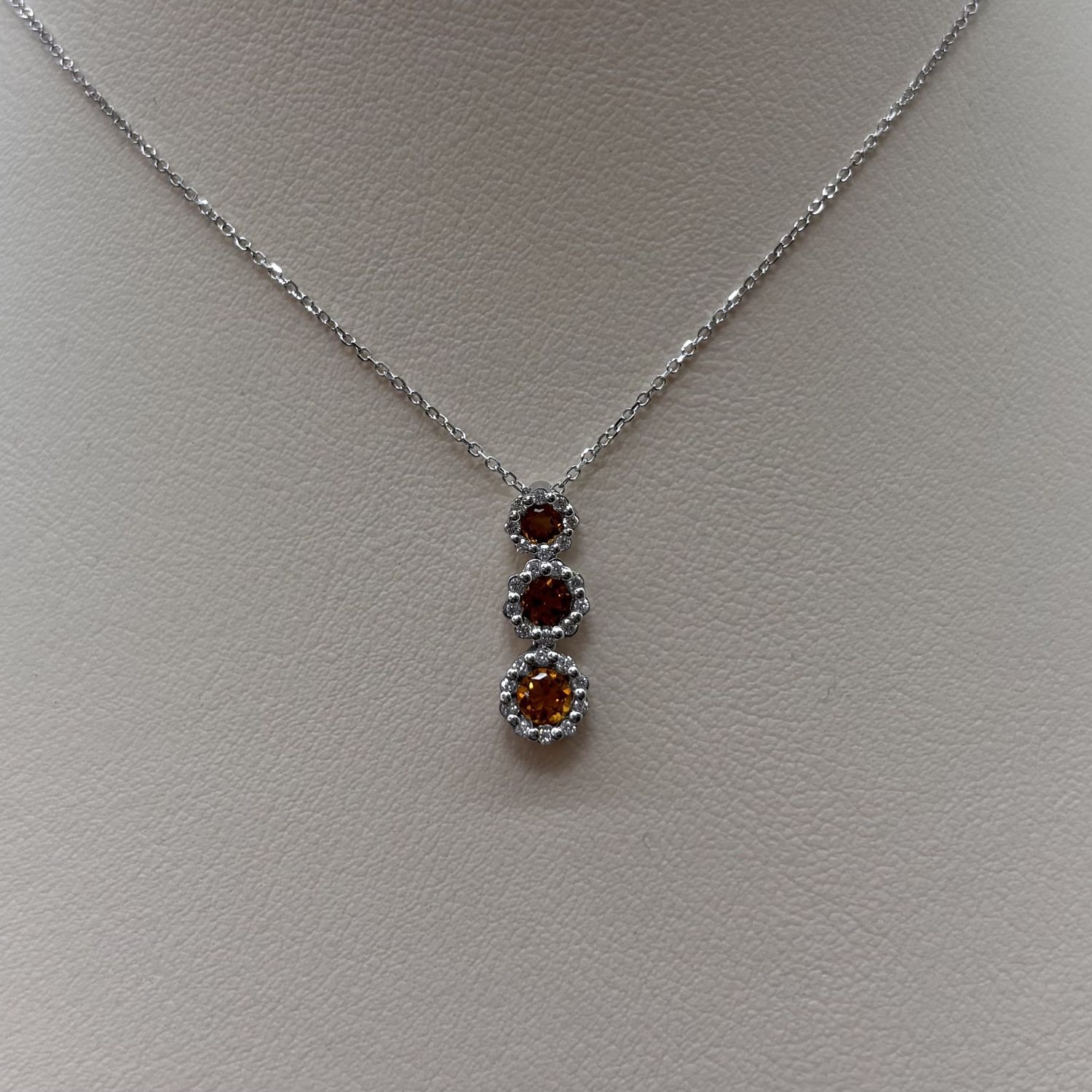 14KW Stacked 3-Stone Citrine/Diamond Pendant