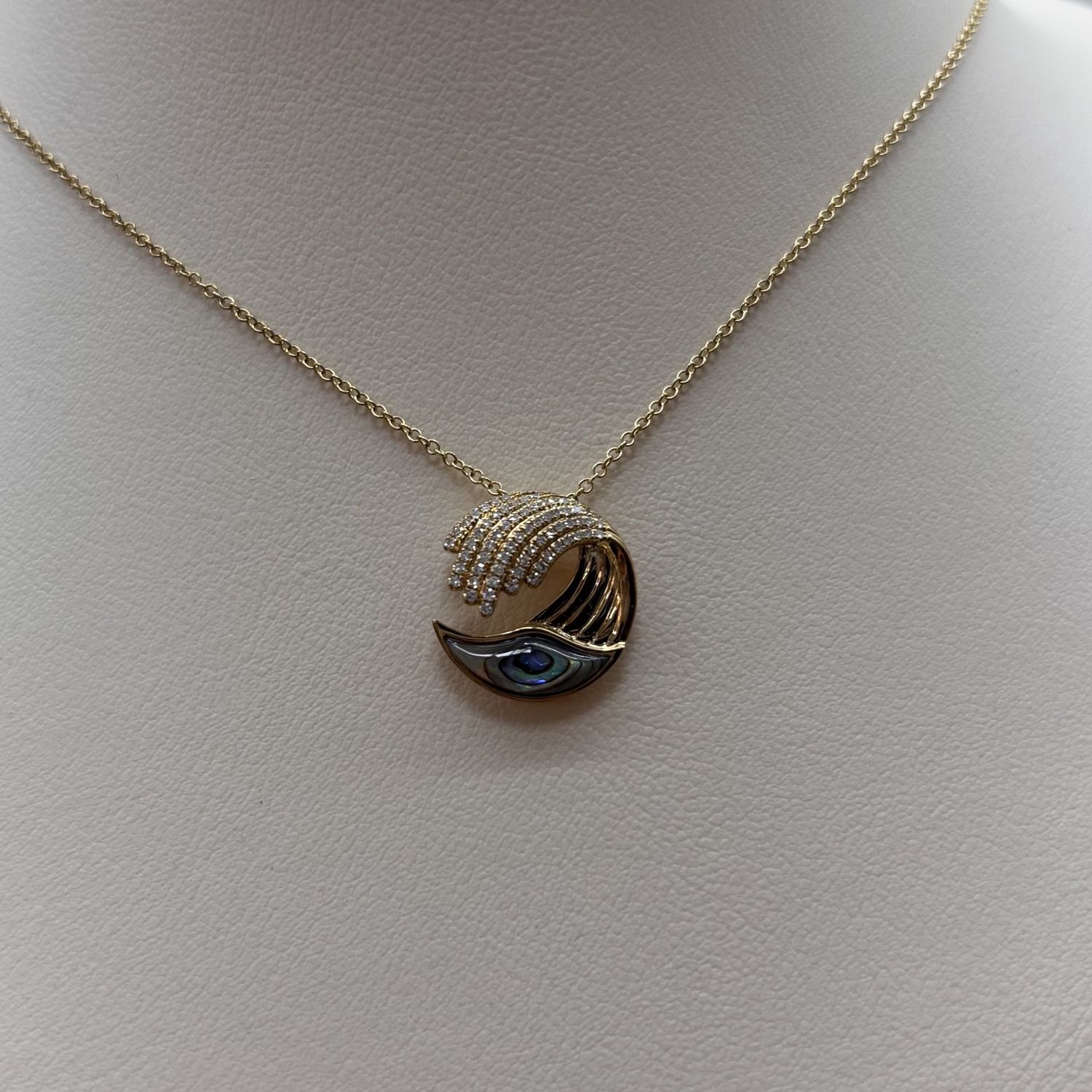 14KY Abalone &amp; Diamond Wave Pendant
