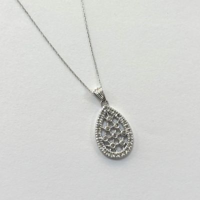 10k White Gold Intricate Tear Drop Diamond