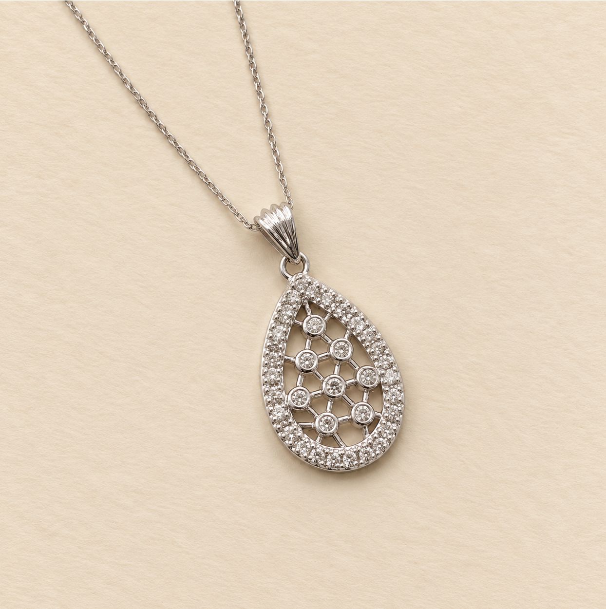 White Gold Intricate Tear Drop Diamond