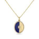Split Color Circle Pendent Navy &amp; Gold w/ Diamonds Bassali