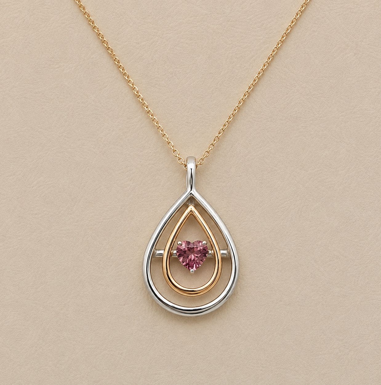 Rose &amp; White Gold  Pendant w/ Pink Tourmaline Heart