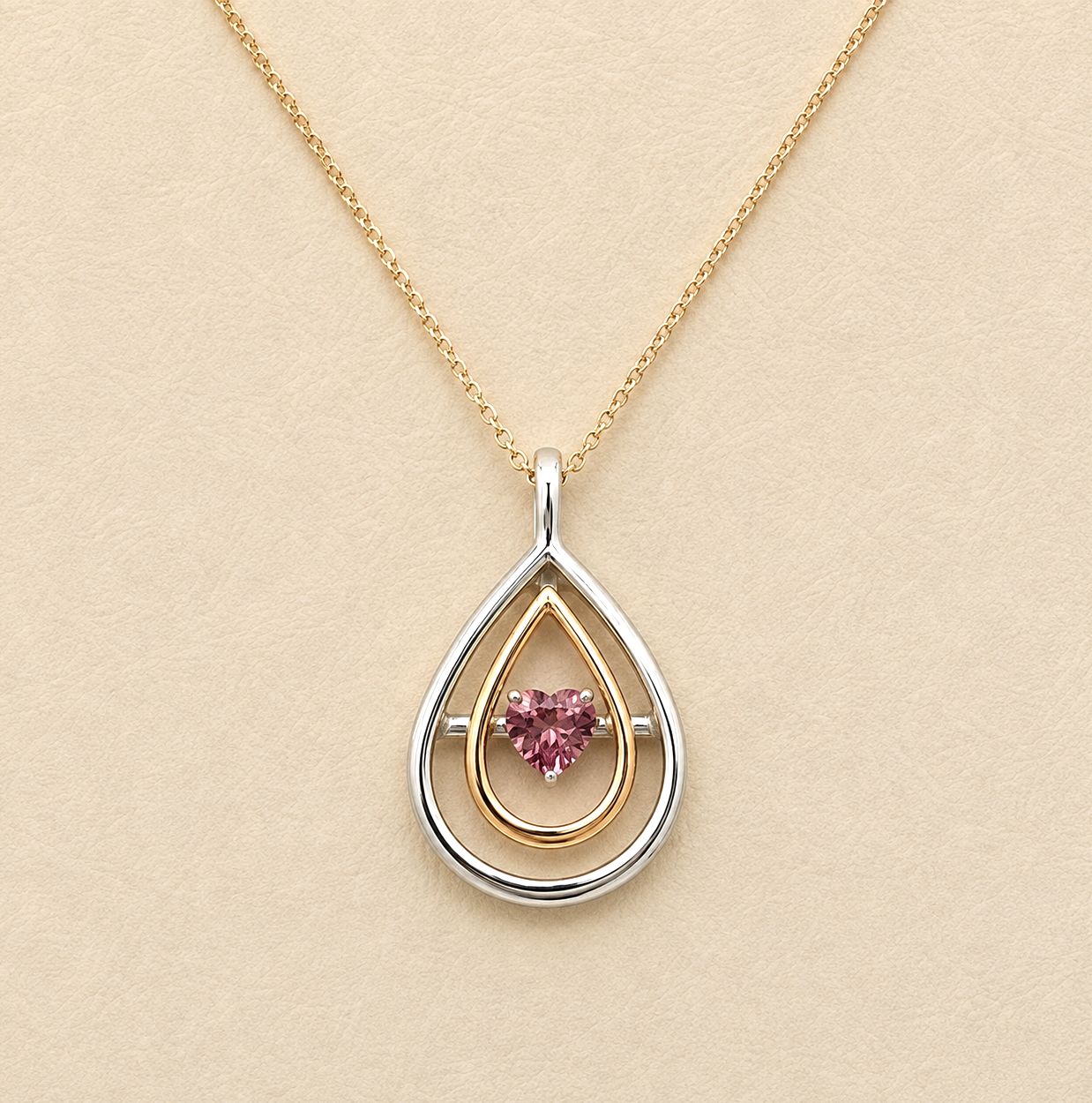 Pink Tourmaline Heart in Teardrop Pendant
