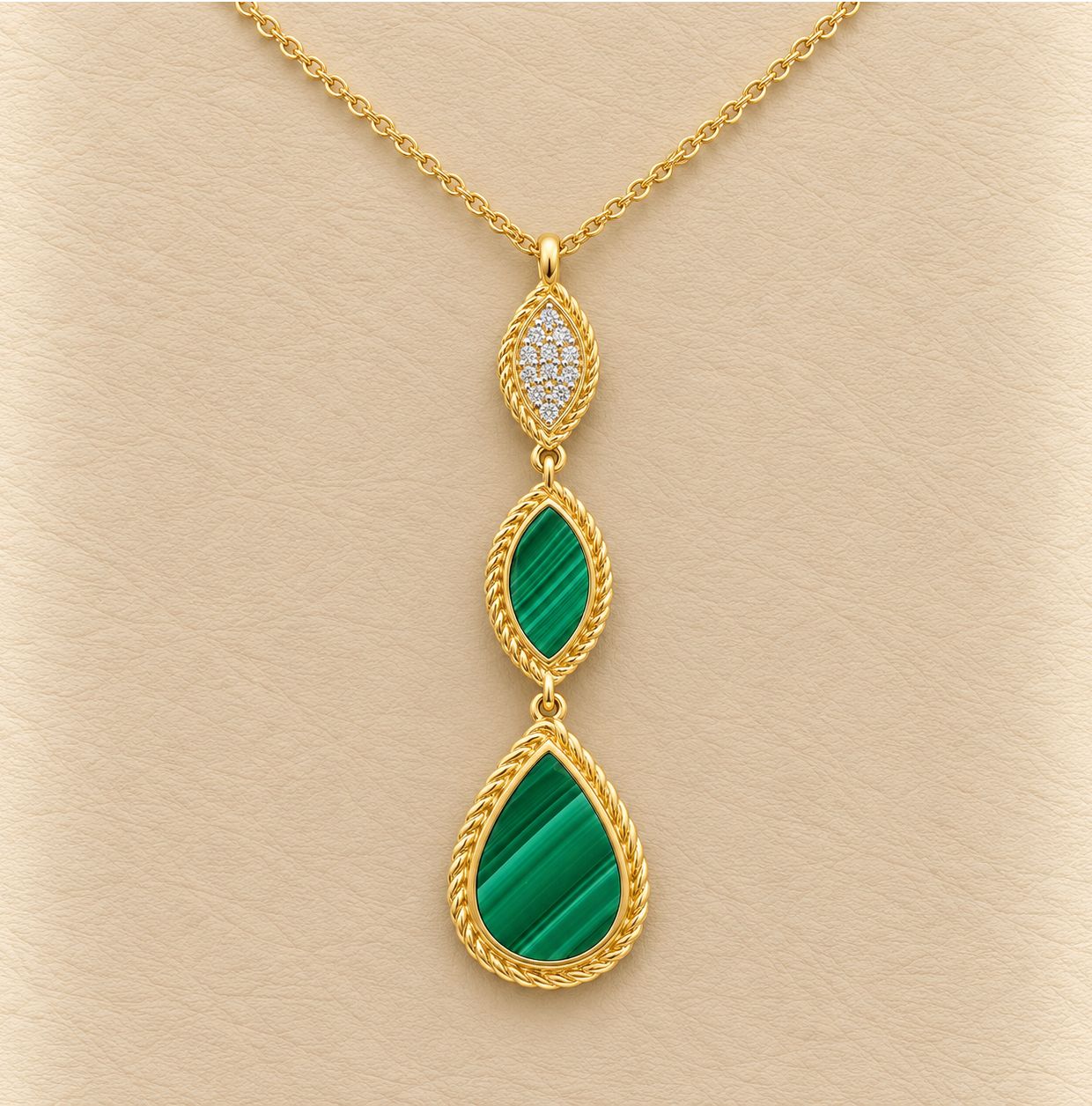 Diamond and Malachite Drop Pendant Necklace