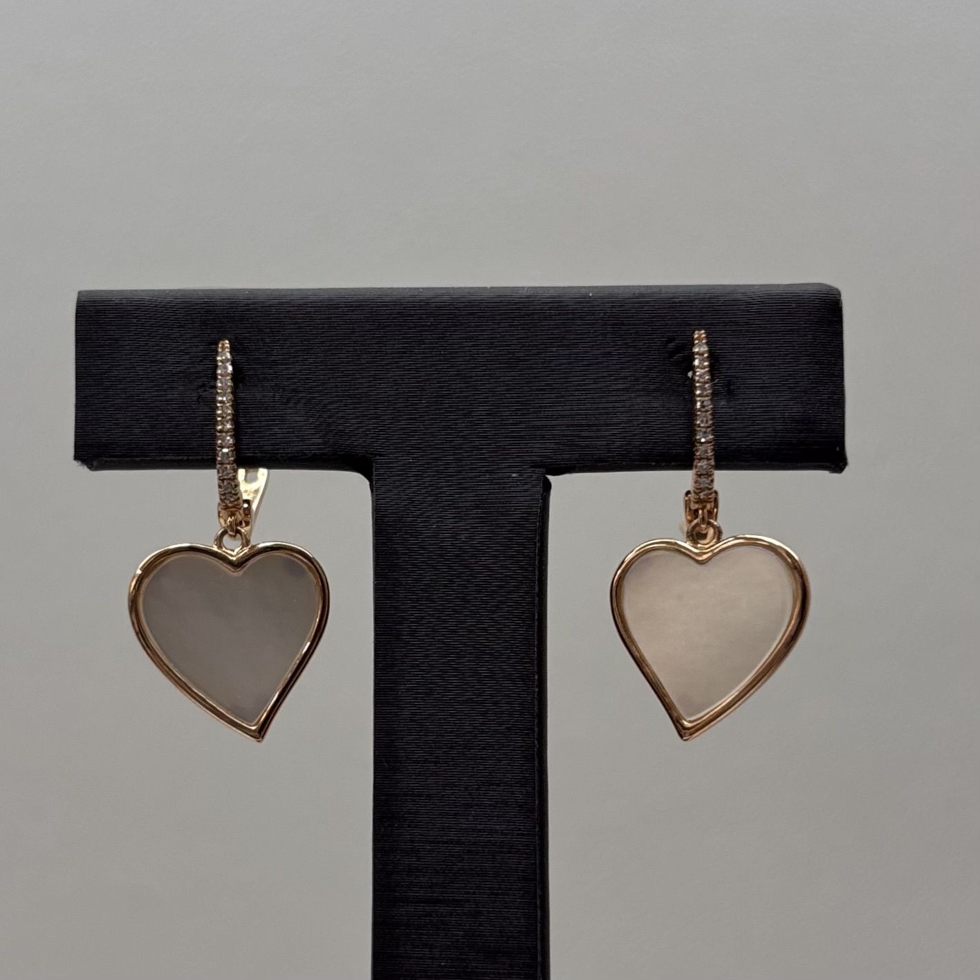 14K RG &amp; Mother of Pearl Heart Earrings