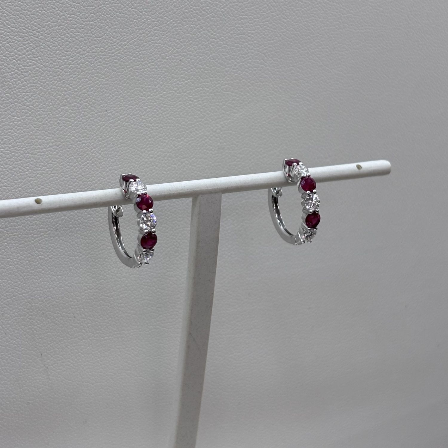 18KW Alternating Ruby Diamond Hoops David Kord