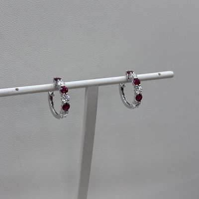 18KW Alternating Ruby Diamond Hoops David Kord