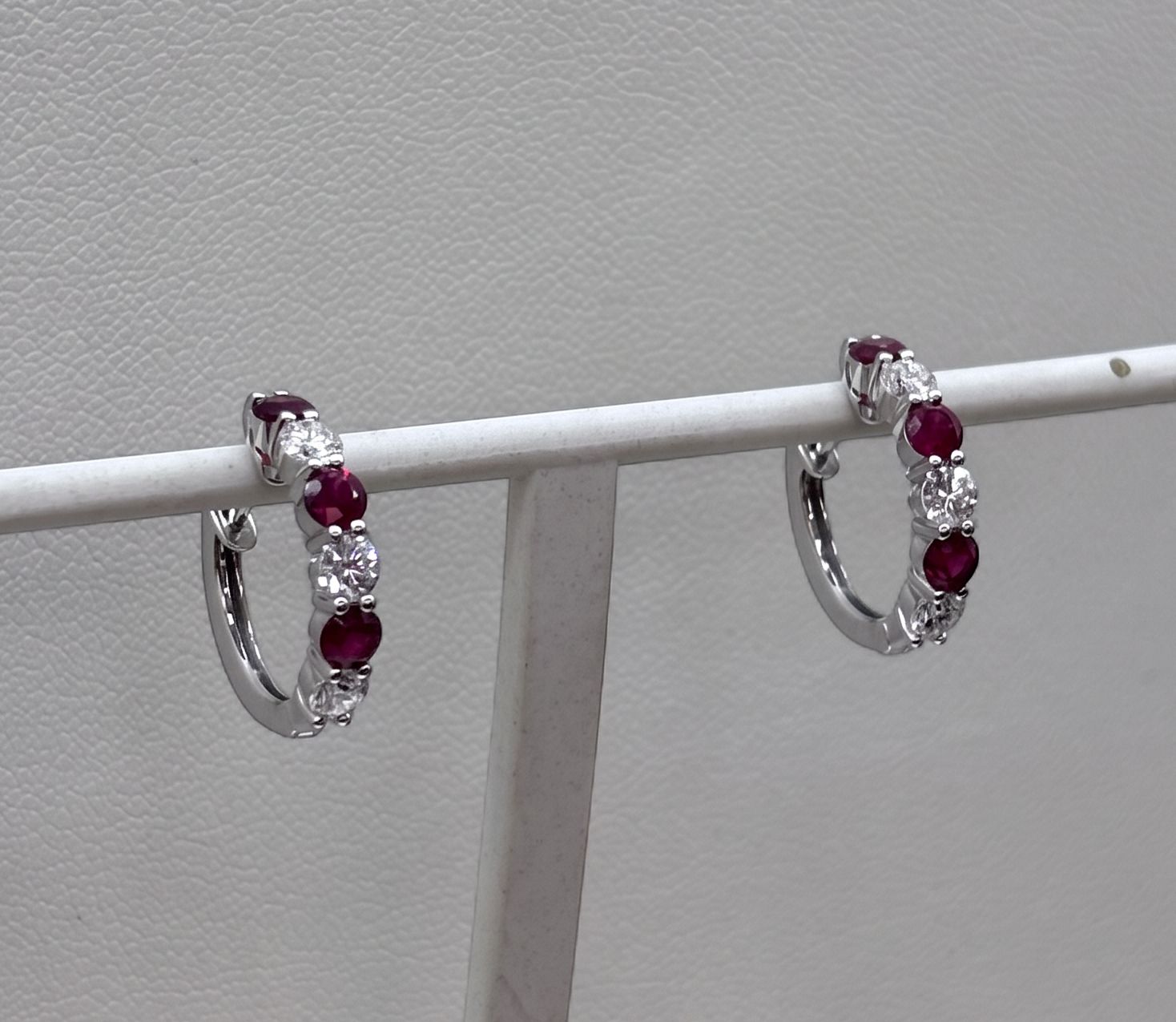 Alternating Ruby Diamond Hoop Earrings