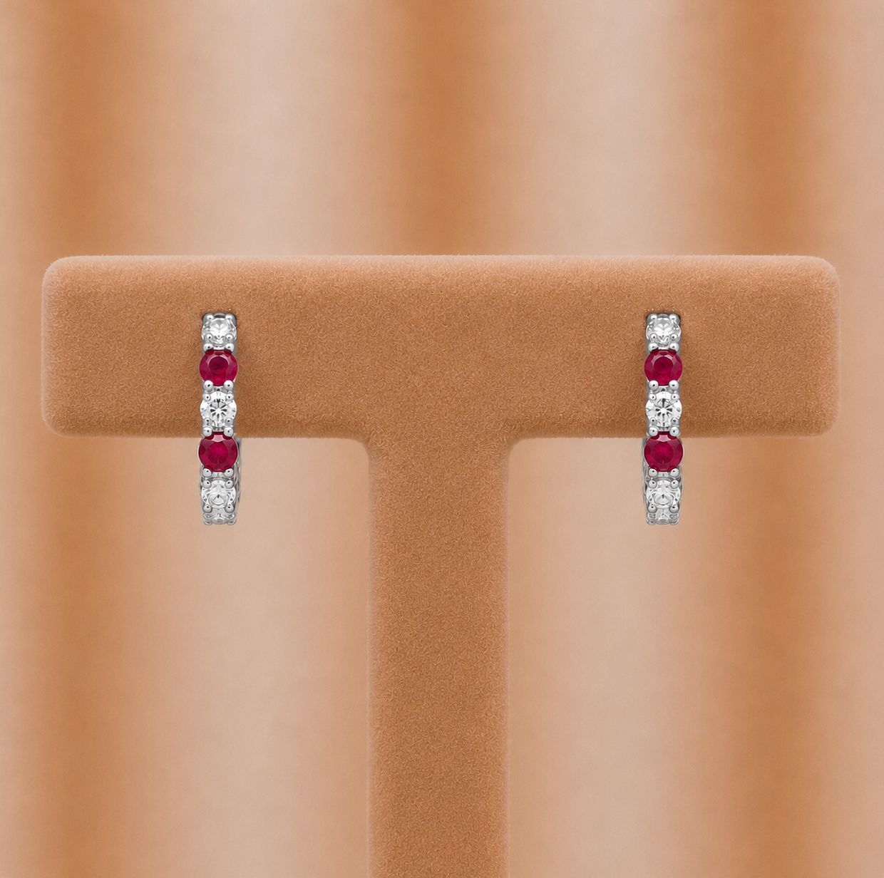 Alternating Ruby and Diamond Hoops