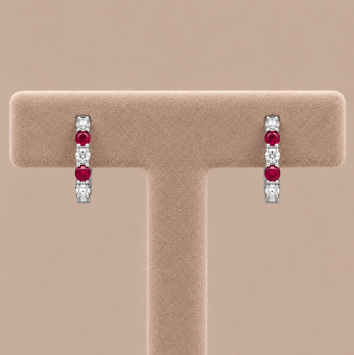 Alternating Ruby and Diamond Hoops