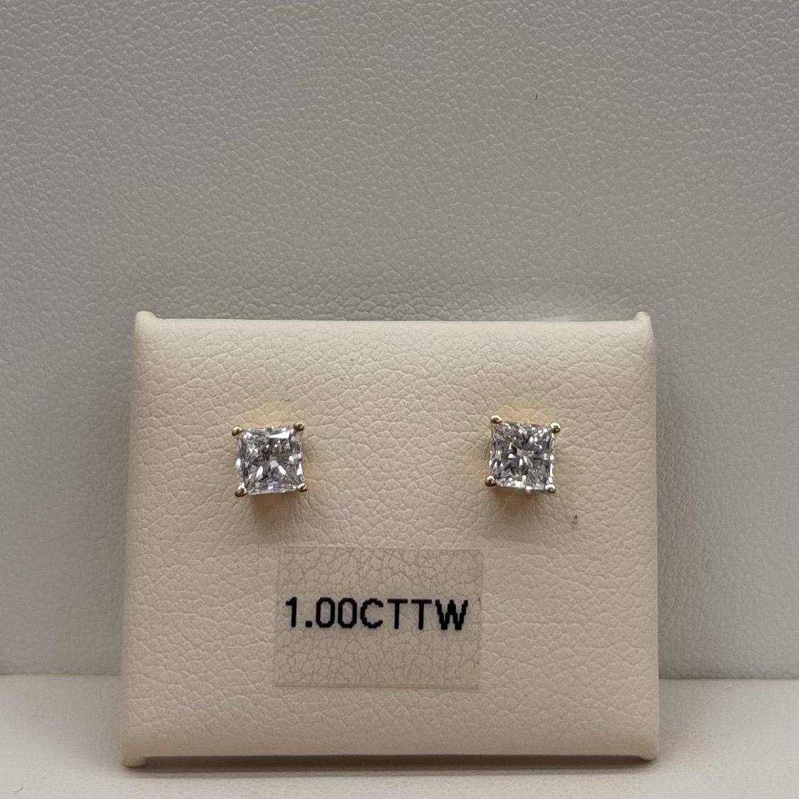 14KY 1ct Princess-Cut Diamond Earrings