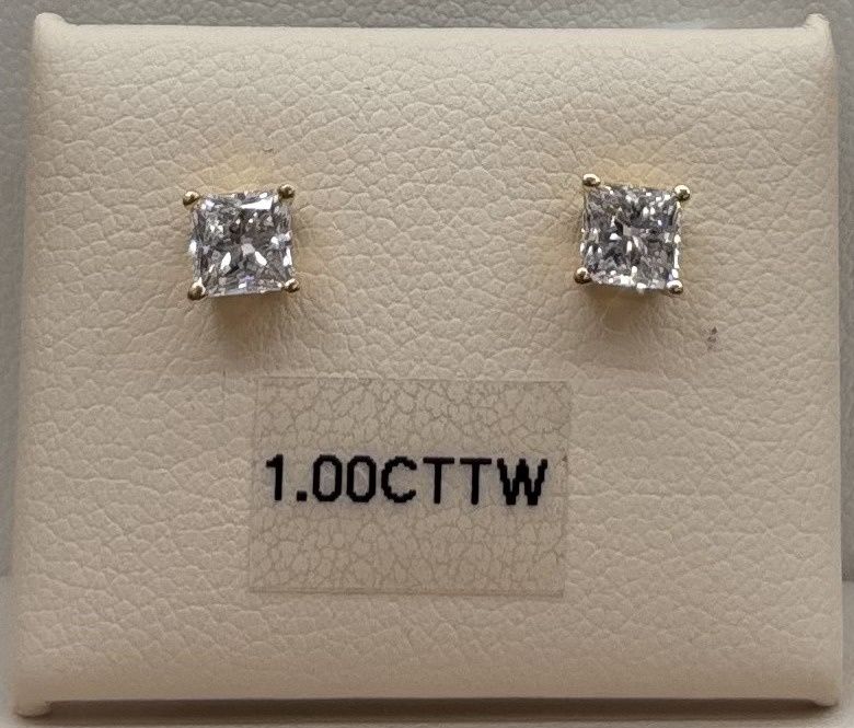 14KY 1ct Princess-Cut Diamond Earrings