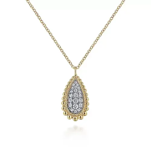 14K Yellow Gold Pave Diamond Teardrop Pendant Necklace-Bujukan