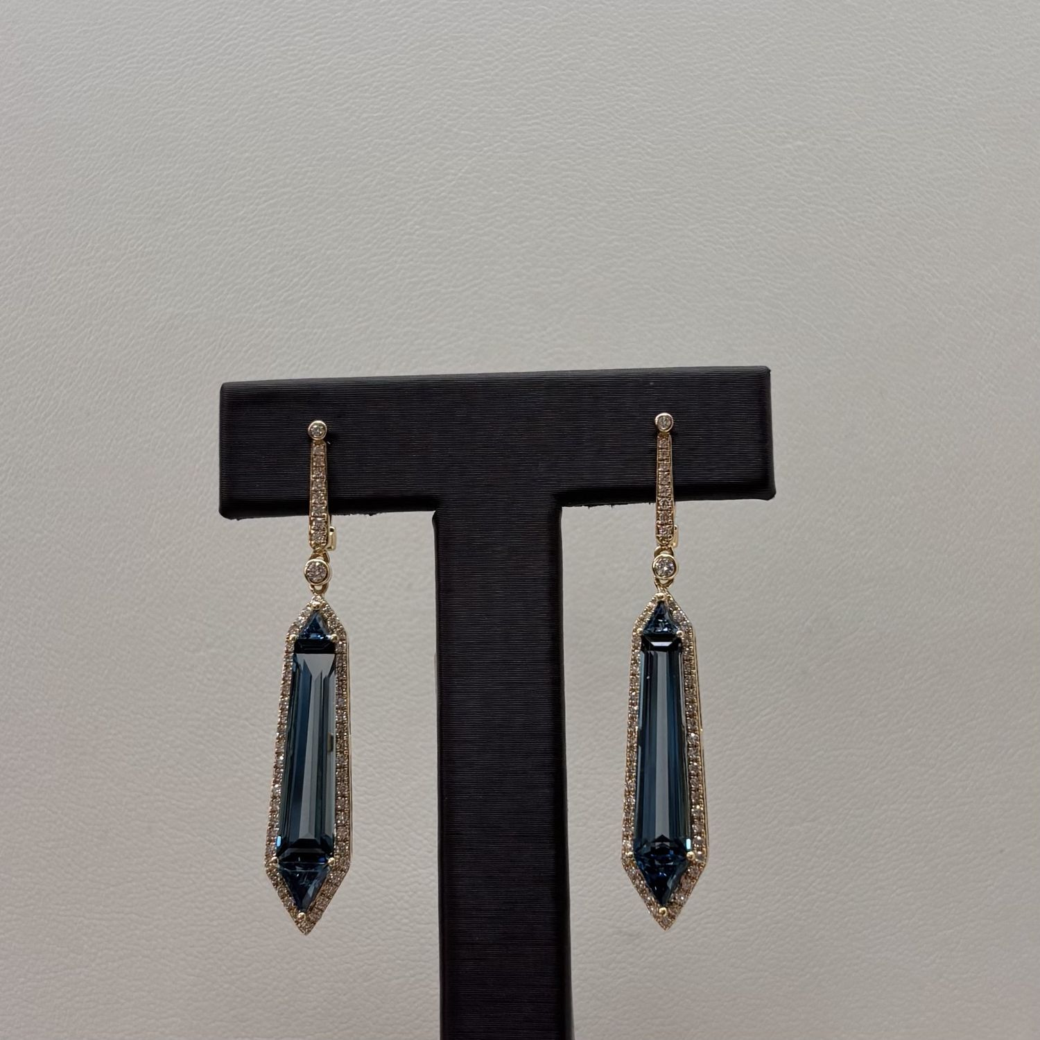 14KY Blue Topaz Diamond Earrings