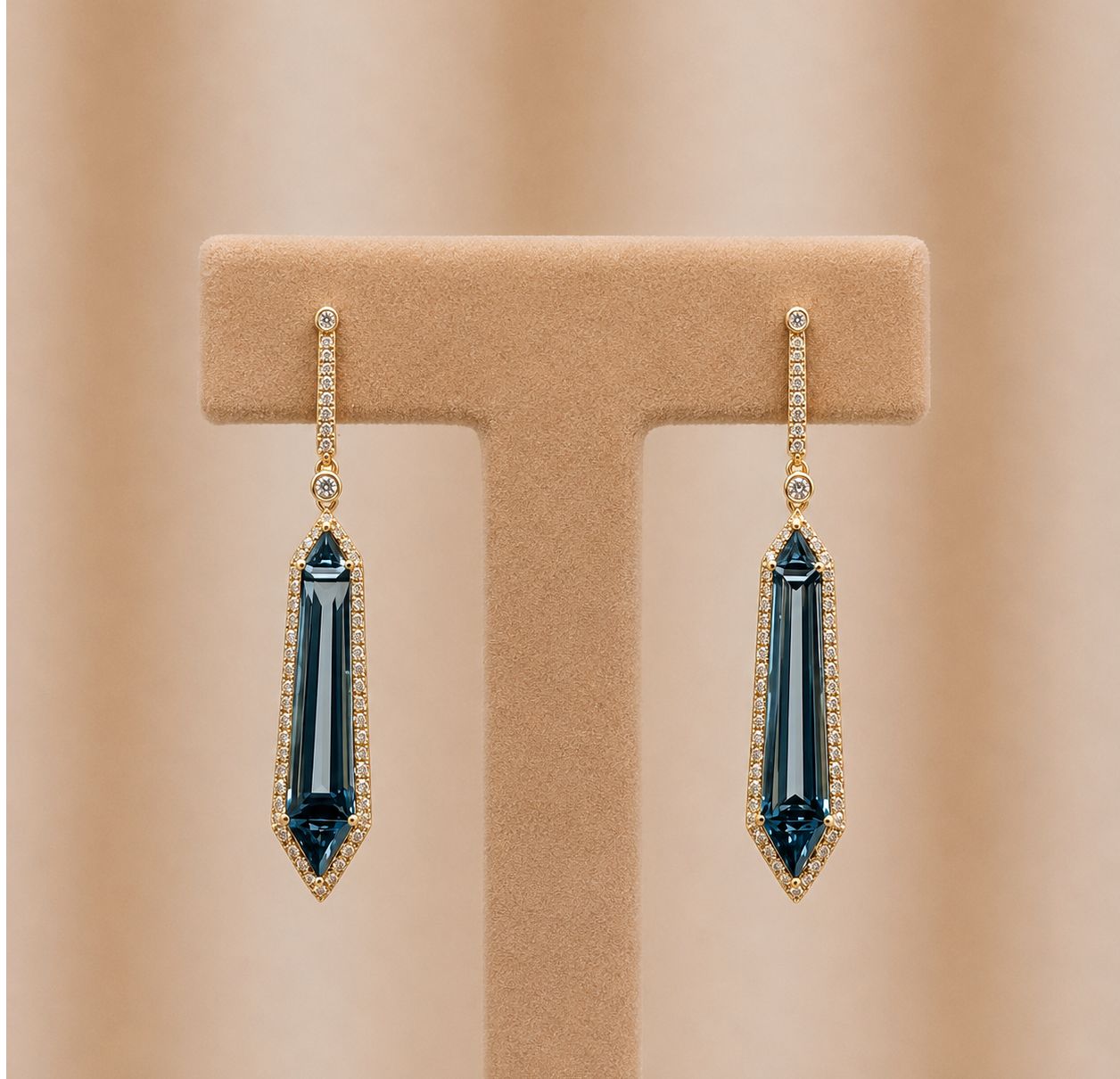 Art Deco Blue Topaz Diamond Halo Earrings