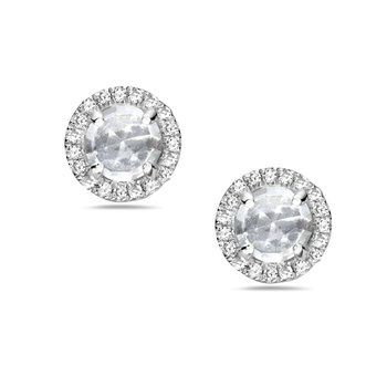 14K White Gold White Quartz and Diamond Halo Earrings Bassali
